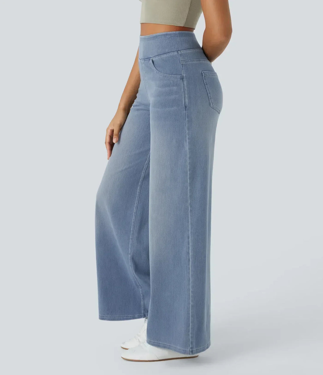 Trendy hoge taille broek met elastische band en ademende stretchstof, geschikt voor zowel dagelijks comfort als stijlvolle ou
