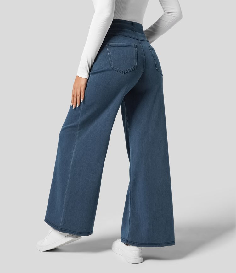 Trendy hoge taille broek met elastische band en ademende stretchstof, geschikt voor zowel dagelijks comfort als stijlvolle ou