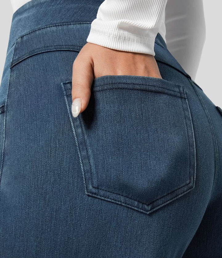 Trendy hoge taille broek met elastische band en ademende stretchstof, geschikt voor zowel dagelijks comfort als stijlvolle ou