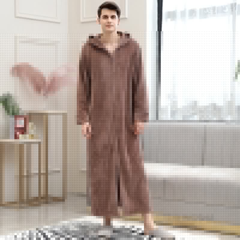 "Unisex thermo badjas met rits, lange mouwen en zakken, warm en comfortabel, ideaal voor koude dagen thuis."