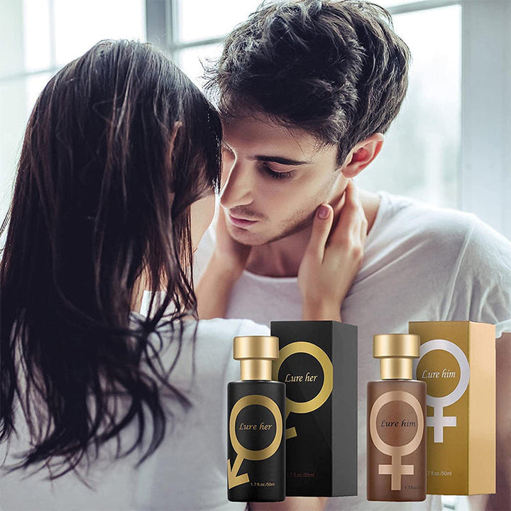 "Verleidelijke unisex parfumflesjes; zwart voor hem, goud voor haar. Elegant en veelzijdig ontwerp voor langdurige frisheid."