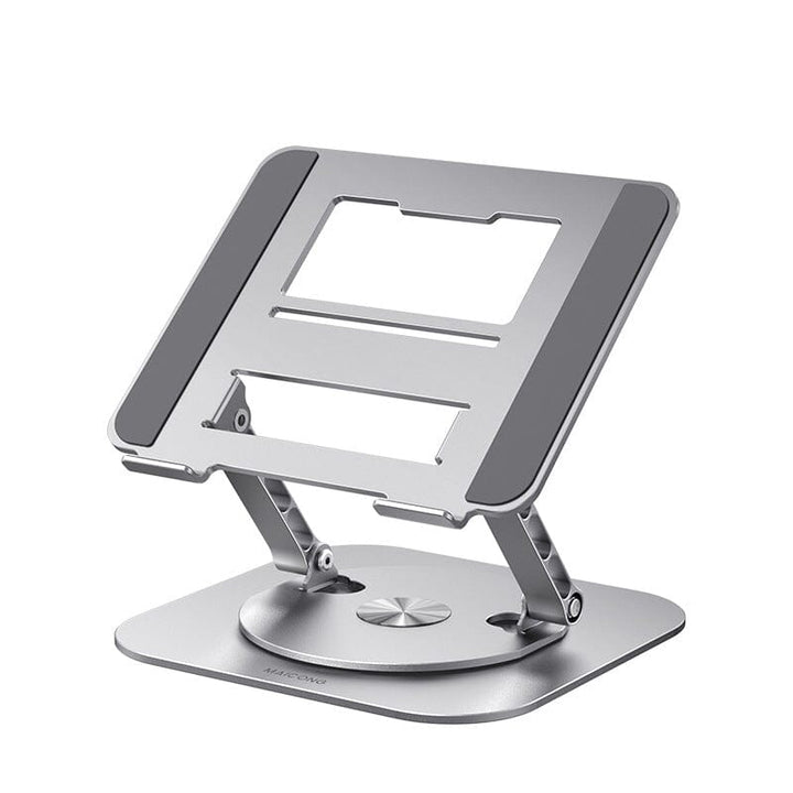 "Verstelbare ergonomische aluminium laptop- en tabletstandaard met modern design voor stijlvol en comfortabel gebruik."