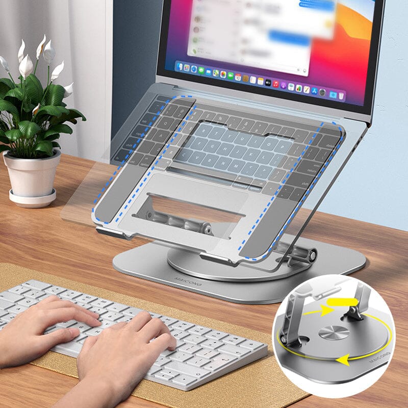 "Verstelbare ergonomische aluminium laptop- en tabletstandaard met modern design voor stijlvol en comfortabel gebruik."