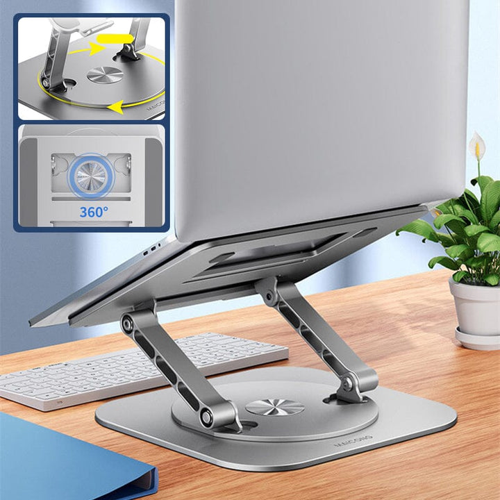 "Verstelbare ergonomische aluminium laptop- en tabletstandaard met modern design voor stijlvol en comfortabel gebruik."