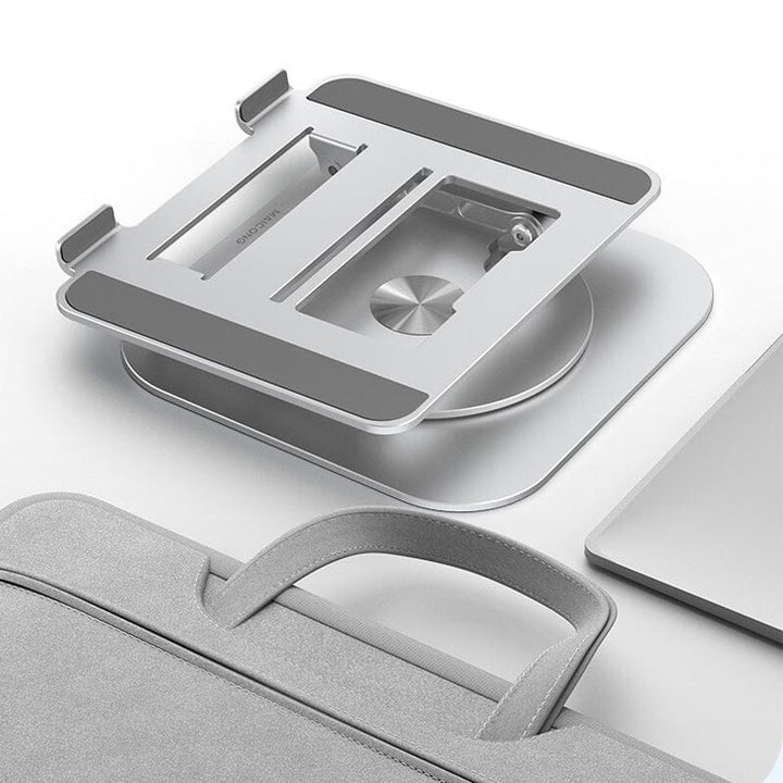"Verstelbare ergonomische aluminium laptop- en tabletstandaard met modern design voor stijlvol en comfortabel gebruik."
