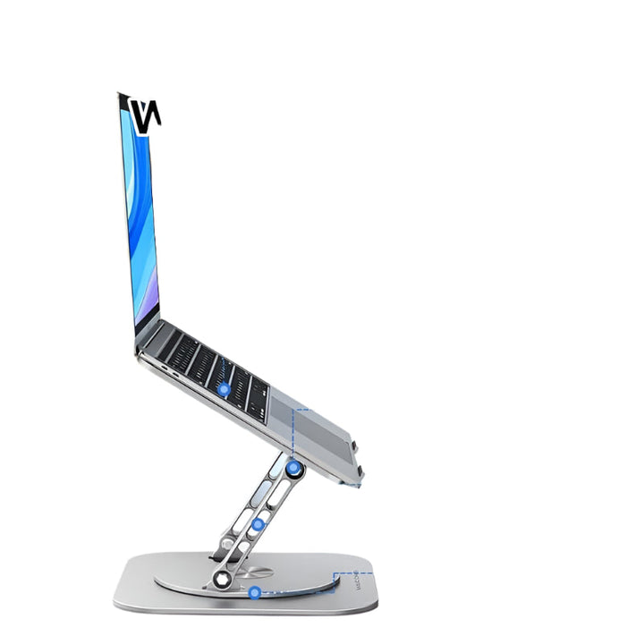 "Verstelbare ergonomische aluminium laptop- en tabletstandaard met modern design voor stijlvol en comfortabel gebruik."