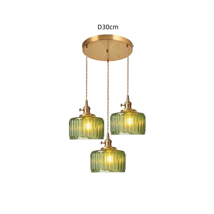 "Verstelbare vintage glazen hanglamp met chique uitstraling voor elegante interieurverlichting. Diameter 30 cm, hoogte 50-100