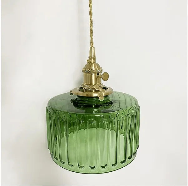 "Verstelbare vintage glazen hanglamp met chique uitstraling voor elegante interieurverlichting. Diameter 30 cm, hoogte 50-100