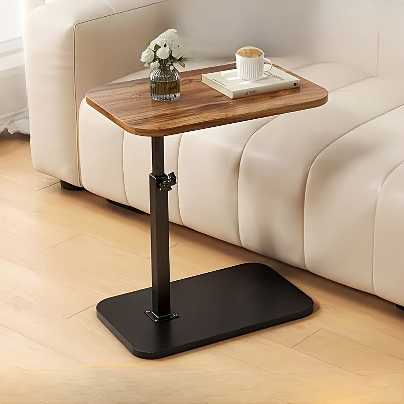 "Verstelbare zijkant tafel met houten blad en metalen frame, in hoogte verstelbaar, perfect voor naast bank of bed."