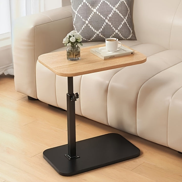 "Verstelbare zijkant tafel met houten blad en metalen frame, in hoogte verstelbaar, perfect voor naast bank of bed."