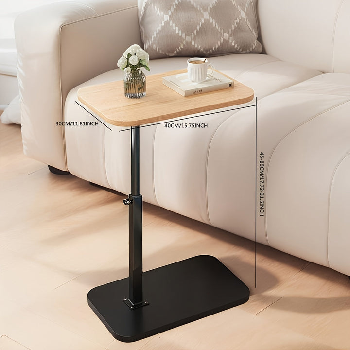 "Verstelbare zijkant tafel met houten blad en metalen frame, in hoogte verstelbaar, perfect voor naast bank of bed."