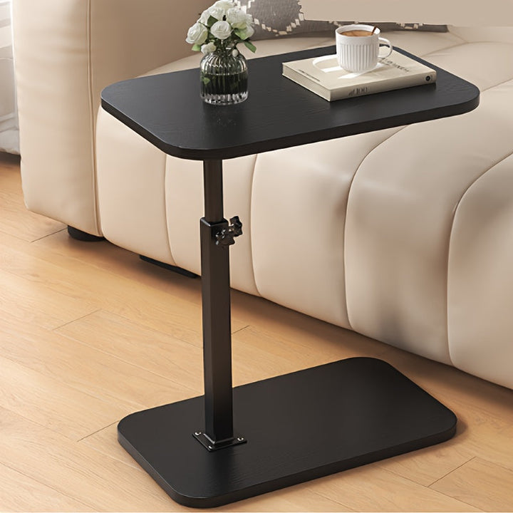 "Verstelbare zijkant tafel met houten blad en metalen frame, in hoogte verstelbaar, perfect voor naast bank of bed."