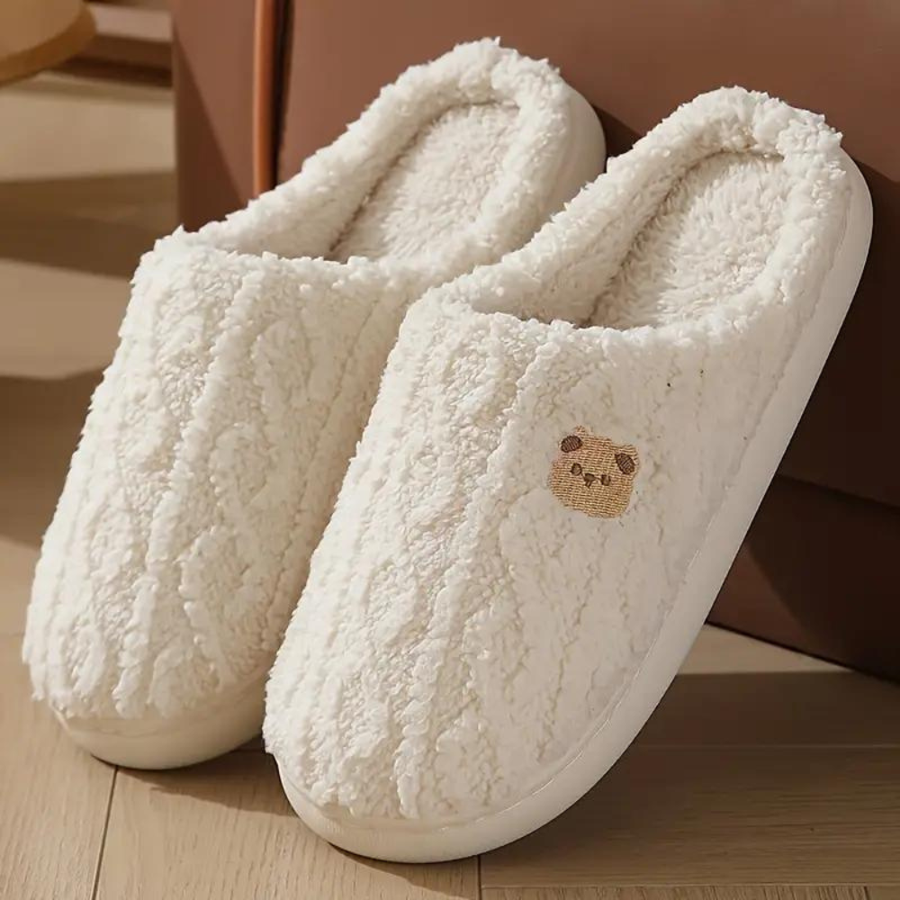 "Warme dames pantoffels voor winter, zachte grijze stof, stijlvolle FAUSTINE met comfortabele zachte zool"