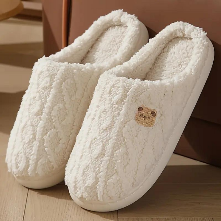 "Warme dames pantoffels voor winter, zachte grijze stof, stijlvolle FAUSTINE met comfortabele zachte zool"
