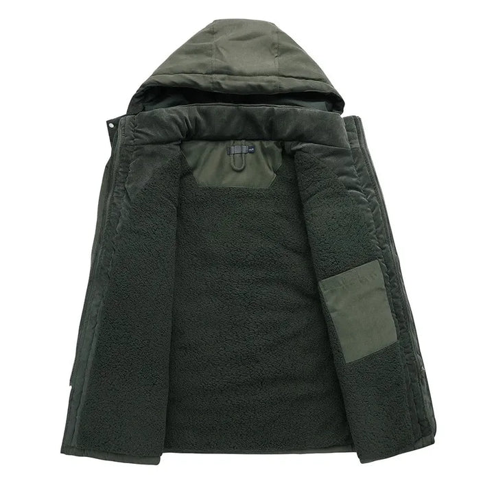 "Warme heren winterjas, stoere stijl, isolerende voering, winddicht, verkrijgbaar in khaki, groen, blauw"