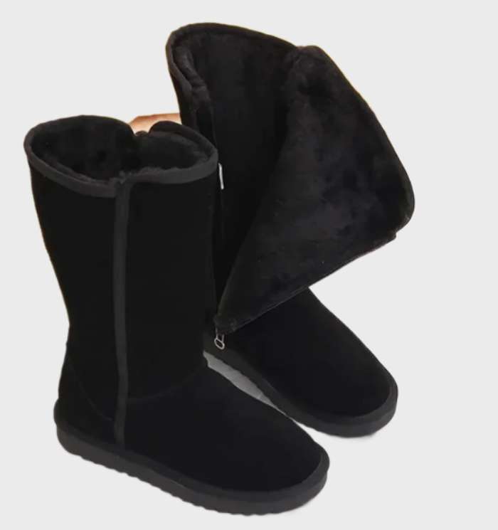 "Warme, waterdichte suède sheepskin laarzen met ritssluiting, ideaal voor herfst en winter."