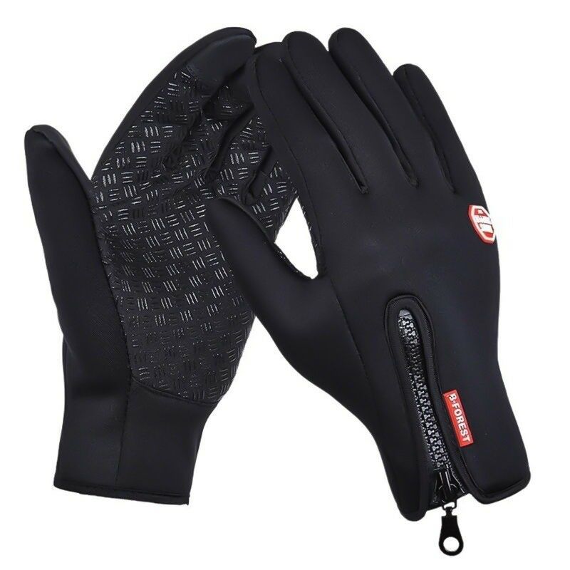 "Warme, winddichte WinterShield handschoenen met touchscreen, zwart neopreen met fleece voering en antislip grip."