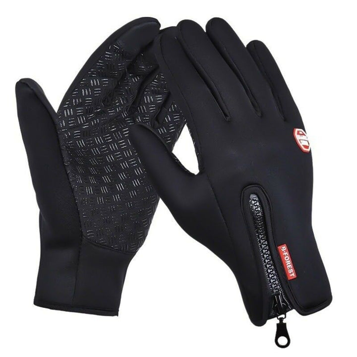 "Warme, winddichte WinterShield handschoenen met touchscreen, zwart neopreen met fleece voering en antislip grip."