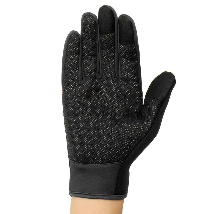 "Warme, winddichte WinterShield handschoenen met touchscreen, zwart neopreen met fleece voering en antislip grip."