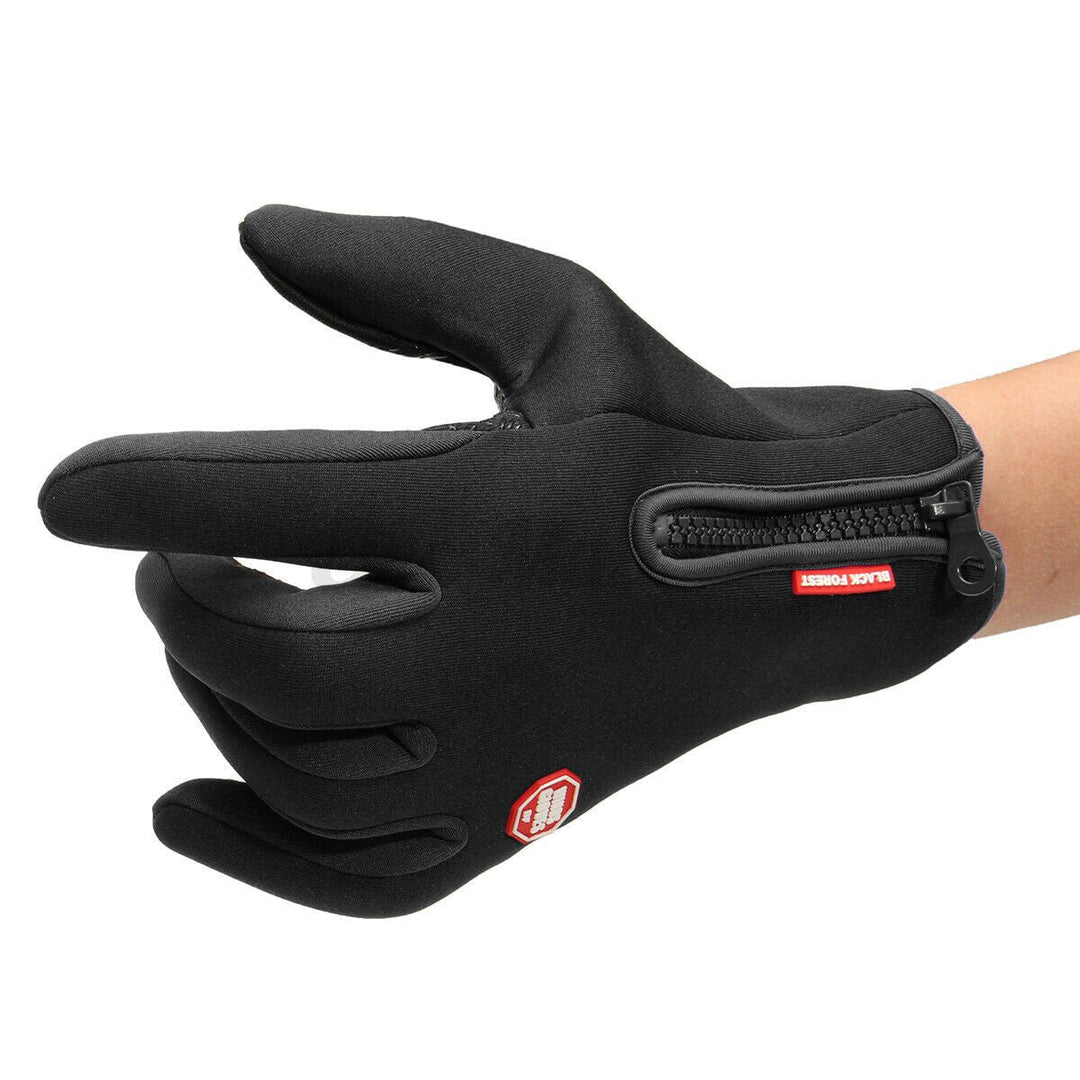 "Warme, winddichte WinterShield handschoenen met touchscreen, zwart neopreen met fleece voering en antislip grip."