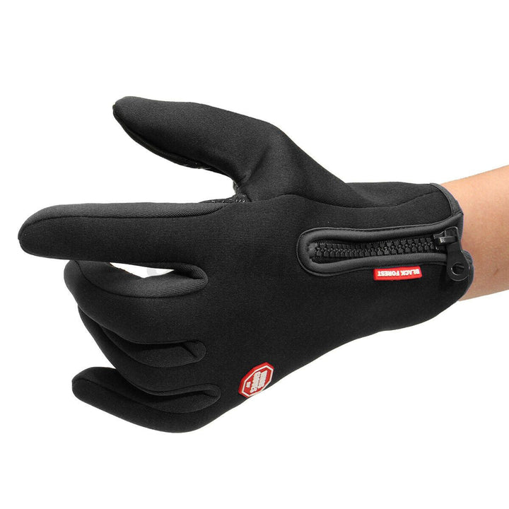 "Warme, winddichte WinterShield handschoenen met touchscreen, zwart neopreen met fleece voering en antislip grip."