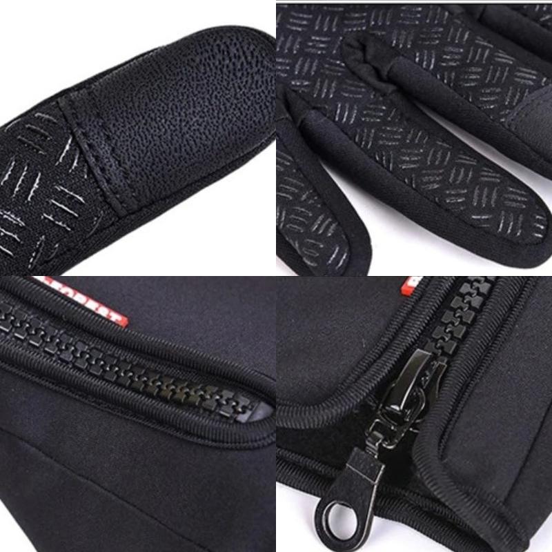 "Warme, winddichte WinterShield handschoenen met touchscreen, zwart neopreen met fleece voering en antislip grip."