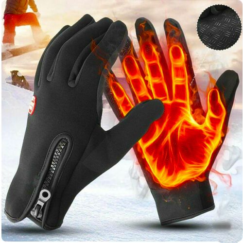 "Warme, winddichte WinterShield handschoenen met touchscreen, zwart neopreen met fleece voering en antislip grip."