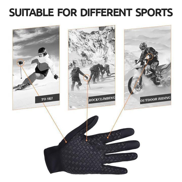 "Warme, winddichte WinterShield handschoenen met touchscreen, zwart neopreen met fleece voering en antislip grip."