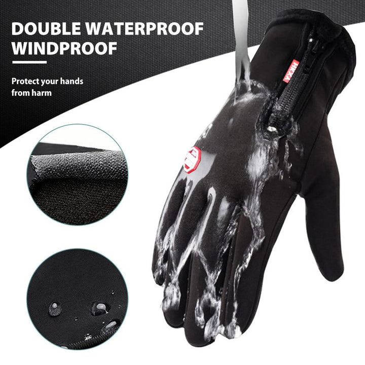 "Warme, winddichte WinterShield handschoenen met touchscreen, zwart neopreen met fleece voering en antislip grip."