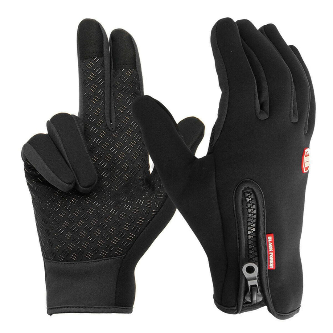 "Warme, winddichte WinterShield handschoenen met touchscreen, zwart neopreen met fleece voering en antislip grip."