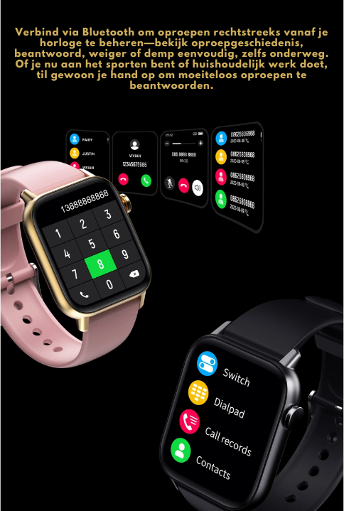 "Waterbestendige wellness smartwatch met gezondheidsmonitoring, stijlvol ontwerp en spraakbesturing, compatibel met Android/i
