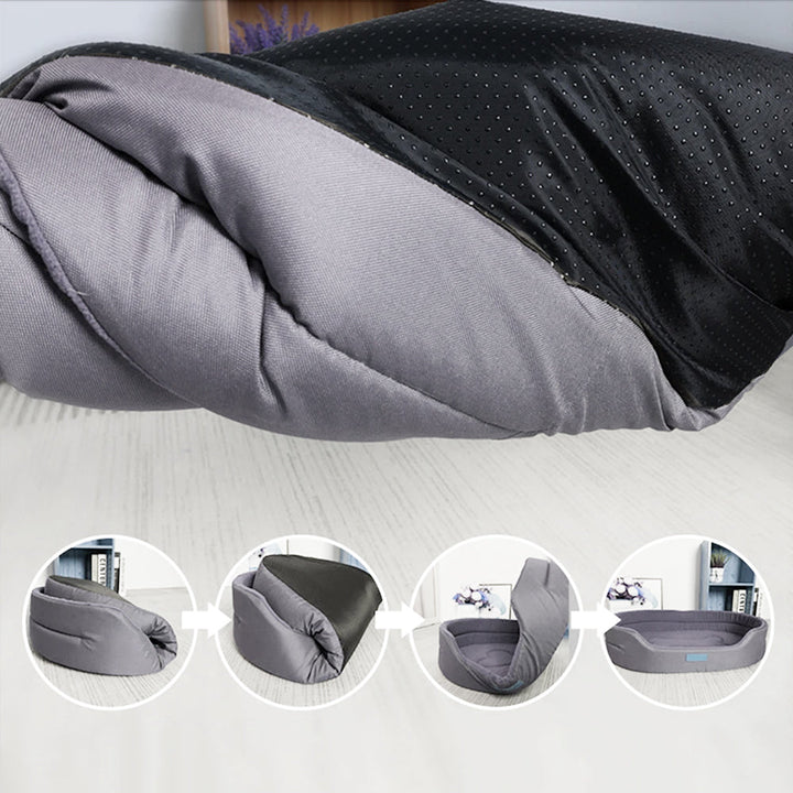 "Waterdicht en comfortabel hondenbed met zachte vulling, verkrijgbaar in blauw, grijs, groen, en rood voor binnen- en buiteng