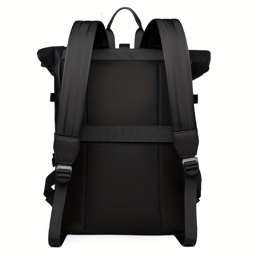"Waterdichte herenrugzak met USB-poort, zwart design, laptopvak en verstelbare schouderbanden, ideaal voor dagelijks gebruik.