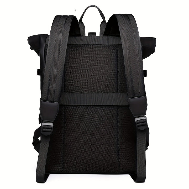 "Waterdichte herenrugzak met USB-poort, zwart design, laptopvak en verstelbare schouderbanden, ideaal voor dagelijks gebruik.