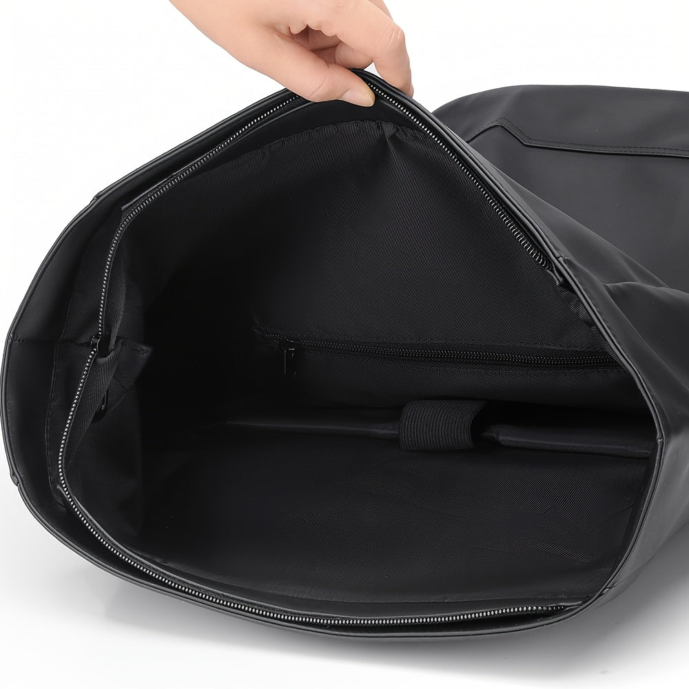 "Waterdichte herenrugzak met USB-poort, zwart design, laptopvak en verstelbare schouderbanden, ideaal voor dagelijks gebruik.