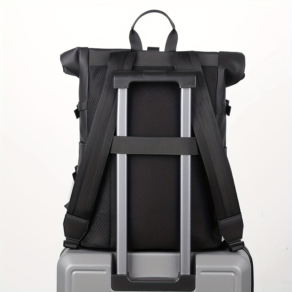 "Waterdichte herenrugzak met USB-poort, zwart design, laptopvak en verstelbare schouderbanden, ideaal voor dagelijks gebruik.