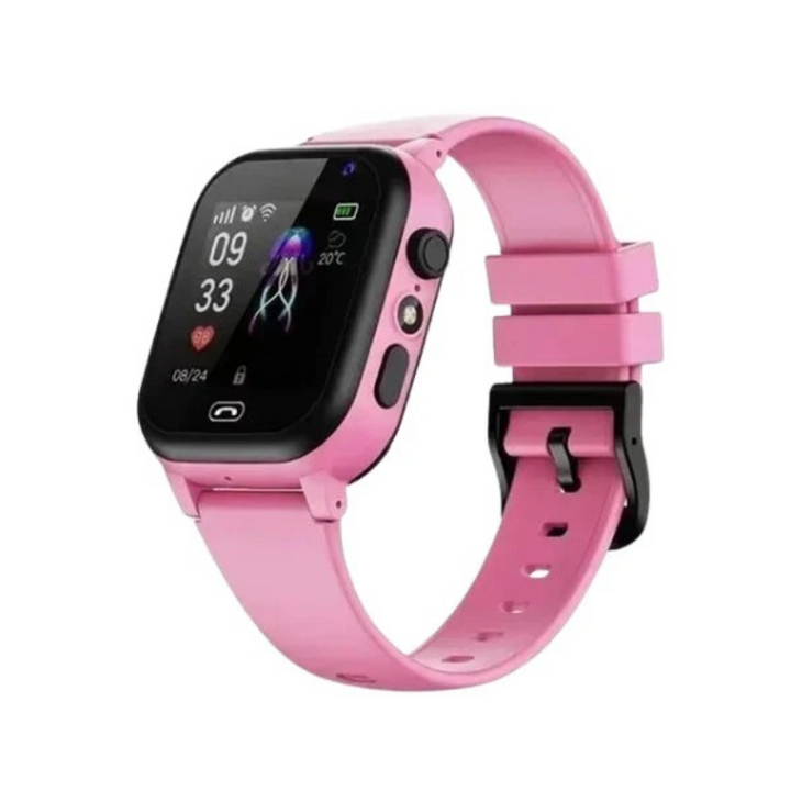 "Waterdichte kindersmartwatch in blauw met realtime GPS en SOS-functie, stijlvol en kindvriendelijk design."