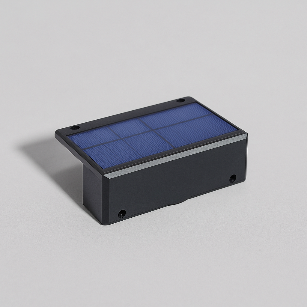 "Waterdichte LED tuinlamp op zonne-energie met dimbare modus, stijlvolle wandmontage voor buitengebruik."