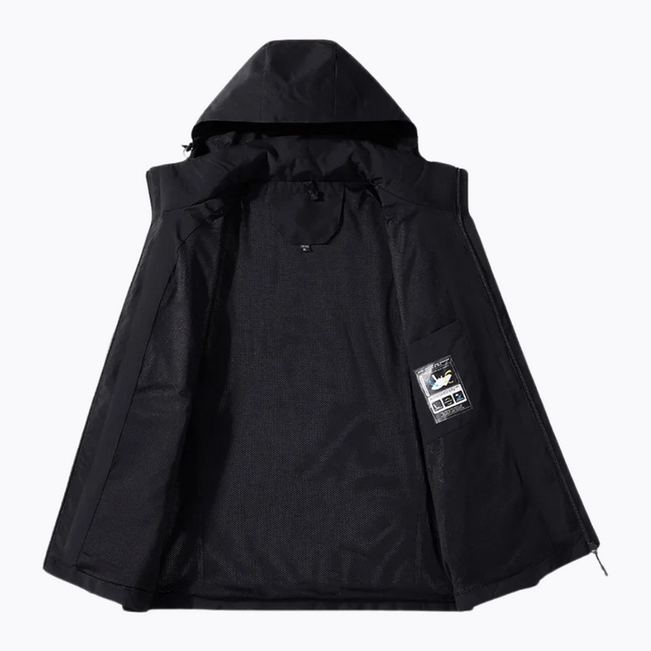"Waterdichte lichtgewicht outdoor windbreaker heren, polyester met capuchon, ritsen en zakken, ideaal voor avonturen."