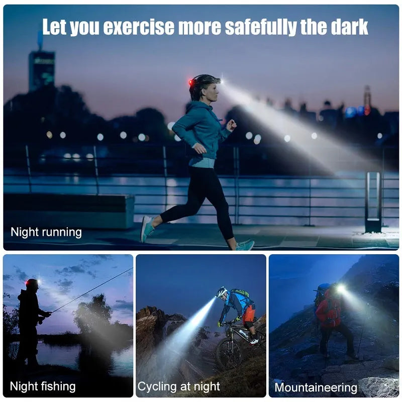 "Waterdichte oplaadbare LED hoofdlamp met superhelder licht en verstelbare zoom voor outdoor avonturen."