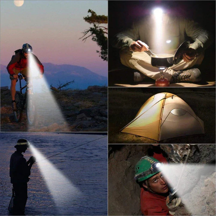 "Waterdichte oplaadbare LED hoofdlamp met superhelder licht en verstelbare zoom voor outdoor avonturen."