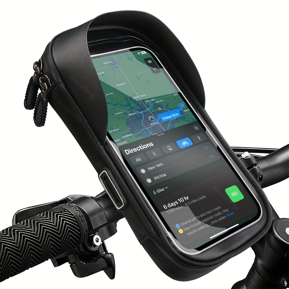 "Waterdichte telefoonhouder voor fiets en motor, draait 360 graden, past op telefoons 4,5-6,4 inch, gemonteerd op stuur."