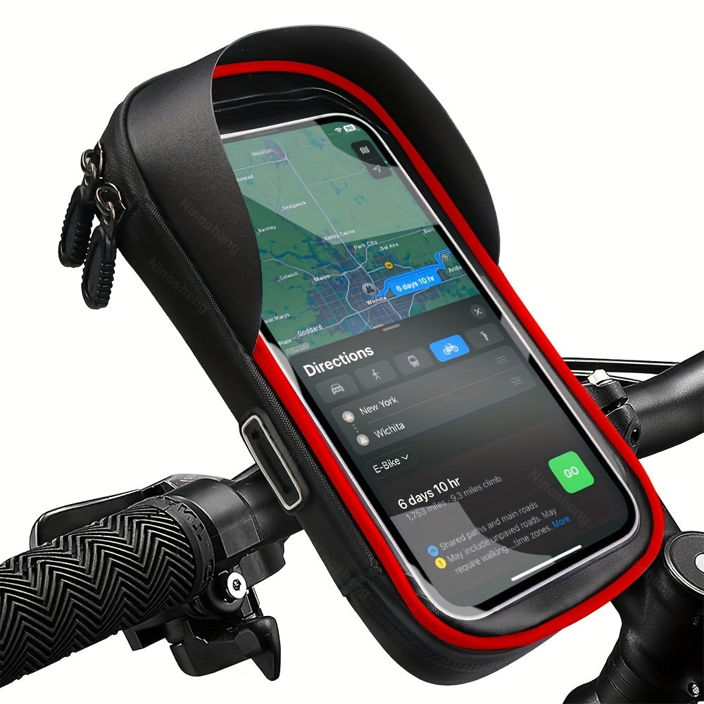 "Waterdichte telefoonhouder voor fiets en motor, draait 360 graden, past op telefoons 4,5-6,4 inch, gemonteerd op stuur."