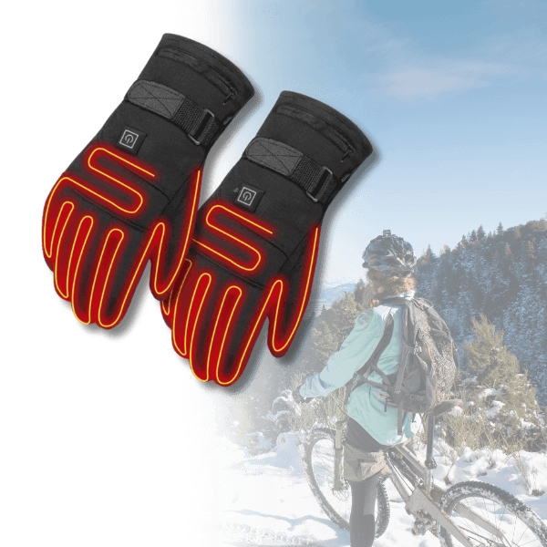 "Waterdichte verwarmde handschoenen, zwart nylon, met fleece voering en verstelbare warmte, ideaal voor winterse activiteiten