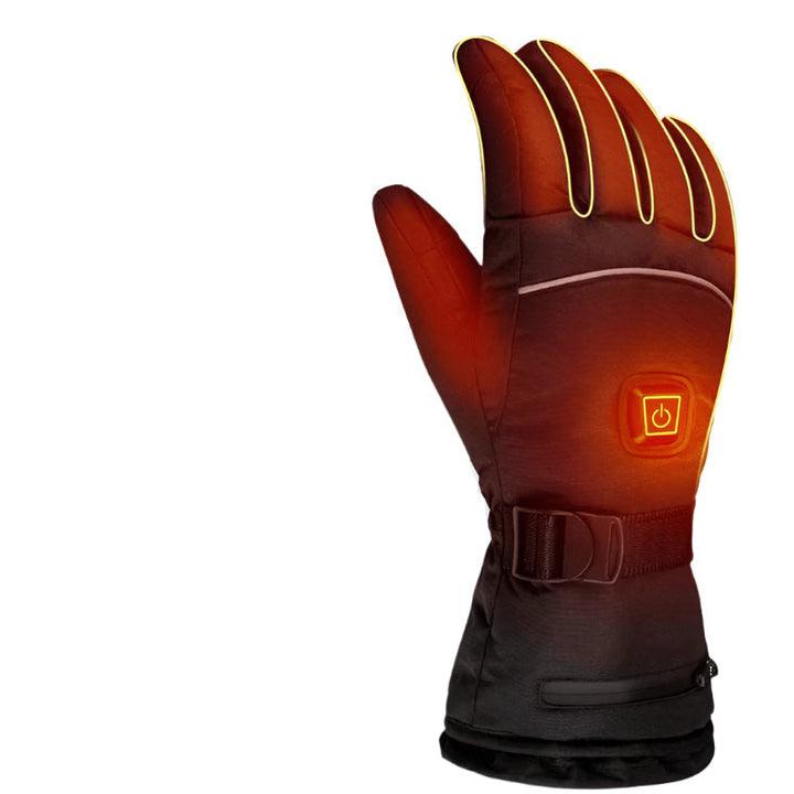 "Waterdichte verwarmde handschoenen, zwart nylon, met fleece voering en verstelbare warmte, ideaal voor winterse activiteiten