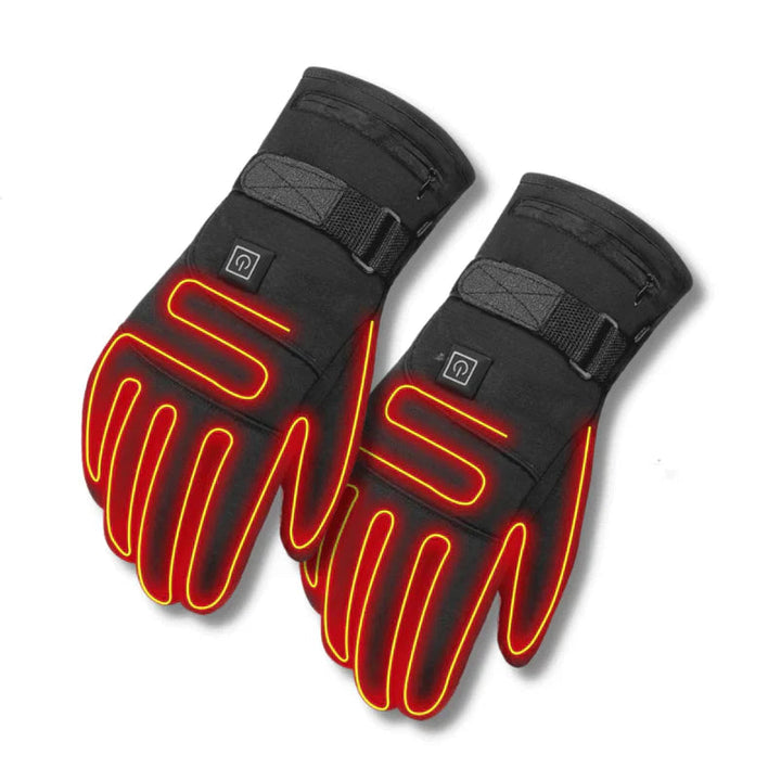 "Waterdichte verwarmde handschoenen, zwart nylon, met fleece voering en verstelbare warmte, ideaal voor winterse activiteiten