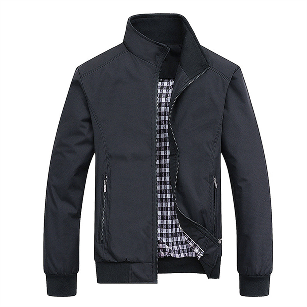 "Wind- en waterdichte herenjas met opstaande kraag, retro look, elegant design, tijdloze stijl, perfect voor elke outfit."