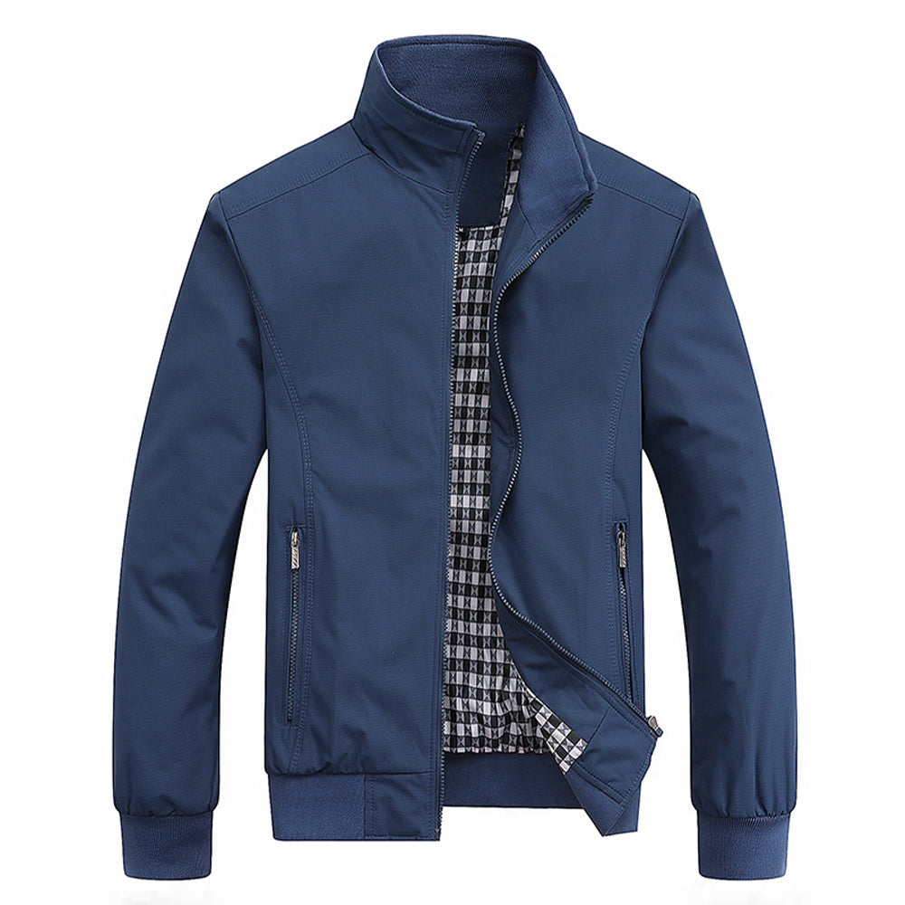 "Wind- en waterdichte herenjas met opstaande kraag, retro look, elegant design, tijdloze stijl, perfect voor elke outfit."