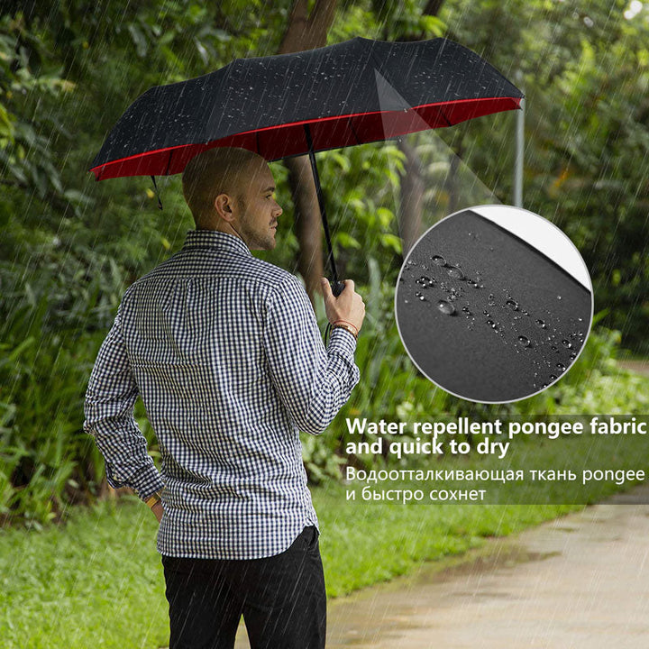 "Windbestendige stormparaplu, zwart, stevig en duurzaam ontwerp voor bescherming tegen regen en wind, damesaccessoire."