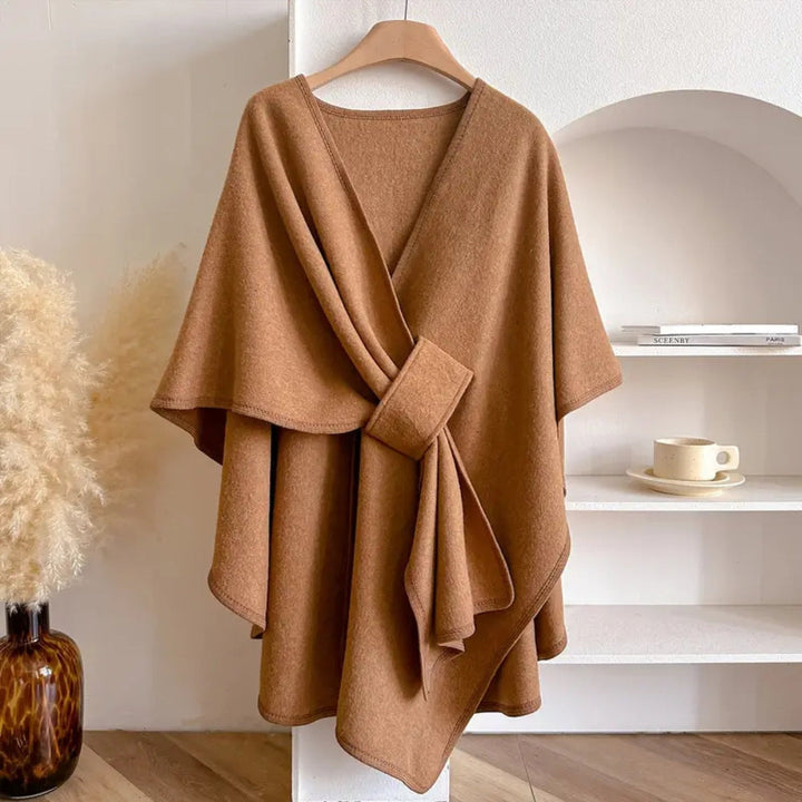 "Winddichte sjaaljas voor dames, elegant en luxe, met zachte drape en veelzijdige kleuren zoals taupe en ivoor."